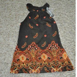 Womens Halter Top Apt 9 Orange Paisley Petite Small Sequined Silky Layer Top